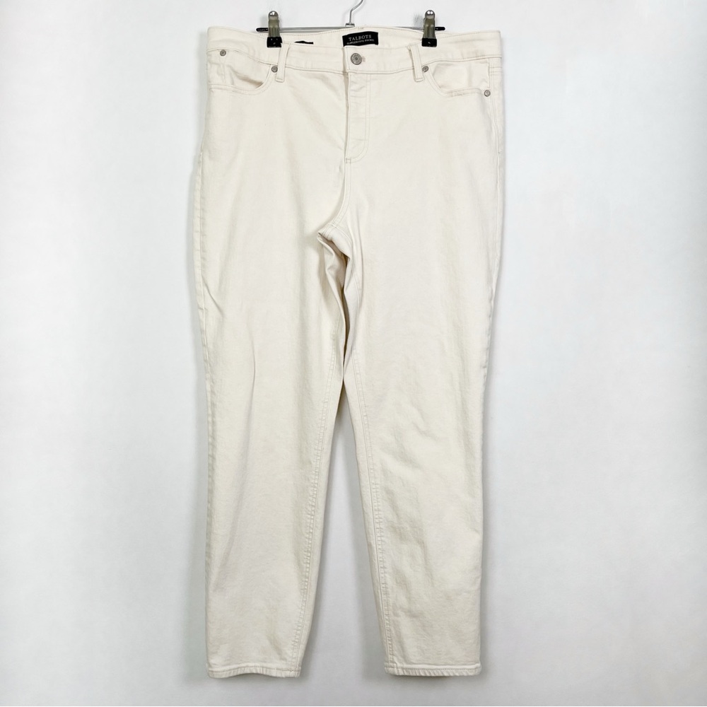 Talbots Cream Cotton Denim Straight Leg‎ Pants Slim Ankle Size 16 - Picture 11 of 12